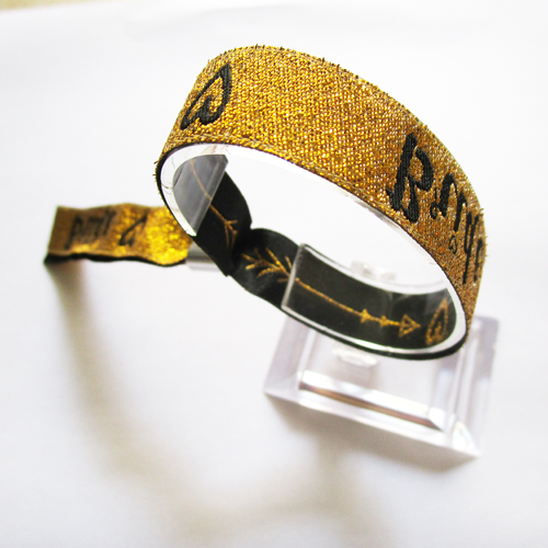 woven wristband with shiny gold metallic thread