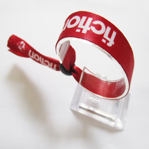polyester wristband with one time use plastic round slid closure
