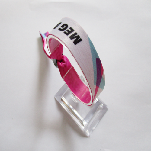 polyester wristband with one time use plastic oval slid closure