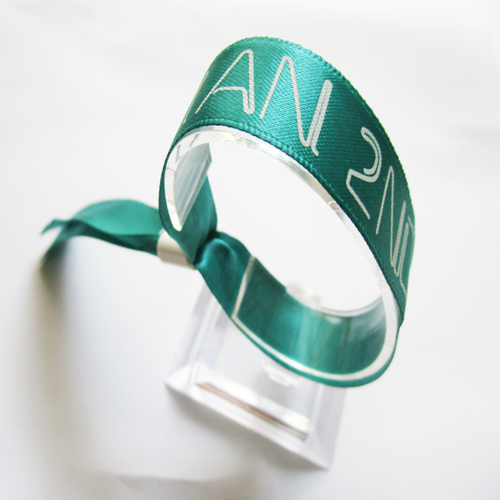 satin wristband with one time use plastic flat slid closure