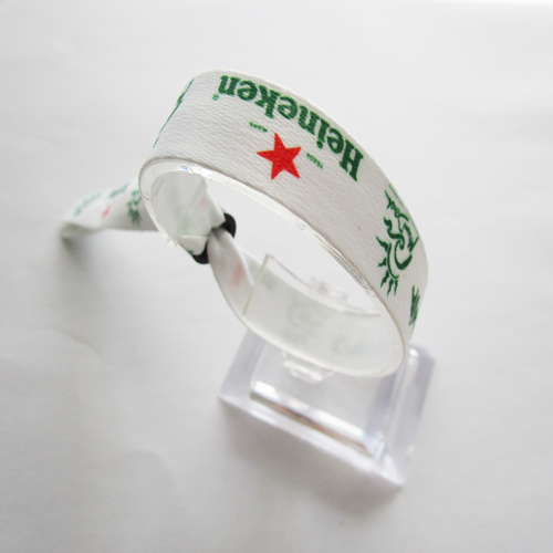 polyester wristband with one time use plastic oval slid closure