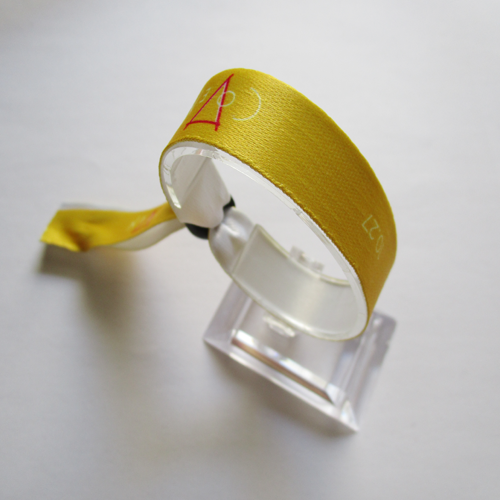 polyester wristband with one time use plastic round slid closure