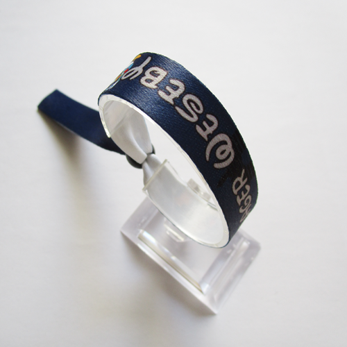 polyester wristband with reusable plastic bead